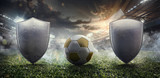 Fototapeta Sport - Sport Backgrounds. 3D illustration of the Soccer stadium with ball and metal shields.