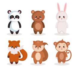  cute set animals characters vector illustration design