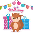 happy birthday card with chipmunk vector illustration design