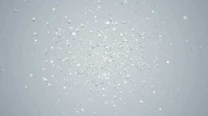 Poster - Abstract 3d rendering of flying particles. Computer generated animation. Modern background with cubes. Motion design for poster, cover, branding, banner, placard. 4k UHD