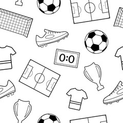 Wall Mural - Seamless pattern of football symbols, black on white