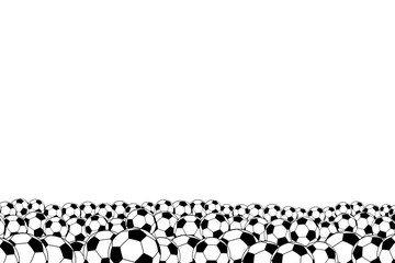 Wall Mural - Background of soccer balls, located at the bottom, black on white