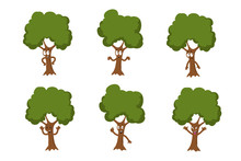 Cartoon Funny Green Tree Vector Characters Isolated