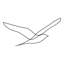 One Line Gull Or Seagull Flies Design Silhouette.Hand Drawn Minimalism Style Vector Illustration