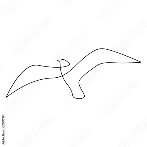 Fotomural One line gull or seagull flies design silhouette