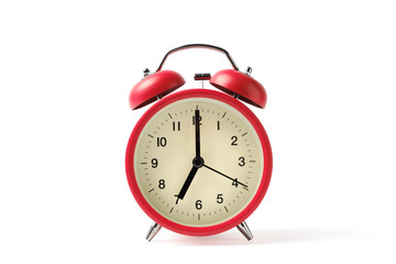 Wall Mural - Red vintage alarm clock on white background with clipping path