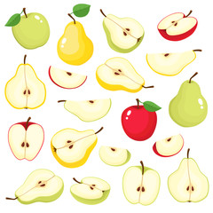 Wall Mural - Bright vector set of colorful juicy apple and pear