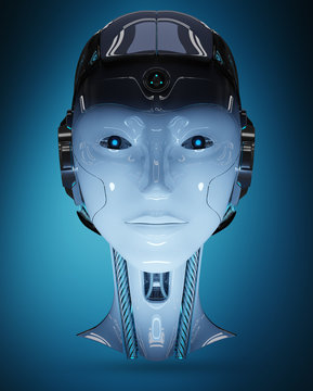 Cyborg head artificial intelligence 3D rendering