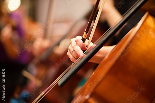 Obrazy klasyczna muzyka  wiolonczelistka-wystepujaca-w-orkiestrze-symfonicznej