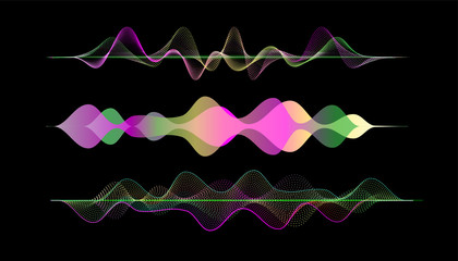 Aufkleber - Audio digital equalizer technology, pulse musical.abstract of sound wave , light frequencies or bright equalizer . Neon colorful digital musical bar for technology concept