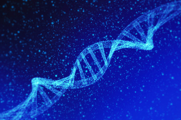 Aufkleber - dna, helix model in healthcare and medicine in technology concept on blue background, 3d illustratio