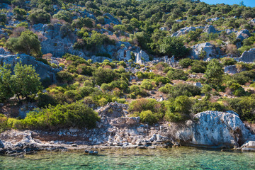 Wall Mural - Sea, near ruins of the ancient city on the Kekova island, Turkey