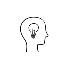 Wall Mural - Idea hand drawn outline doodle icon. Lightbulb in the head of the man showing the concept of idea sketch illustration for print, web, mobile and infographics isolated on white background.