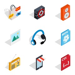 Poster - Computing machine icons set. Isometric set of 9 computing machine vector icons for web isolated on white background