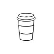 Plastic cup of chocolate coffee hand drawn outline doodle icon. Takeaway coffee vector sketch illustration for print, web, mobile and infographics isolated on white background.