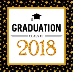 Graduation Class of 2018 greeting card and invitation template. Vector party invitation. Grad poster.