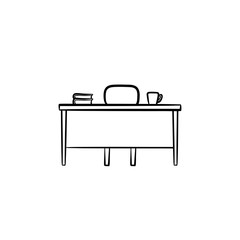 Canvas Print - Work desk hand drawn outline doodle icon. Office desk with chair vector sketch illustration for print, web, mobile and infographics isolated on white background.