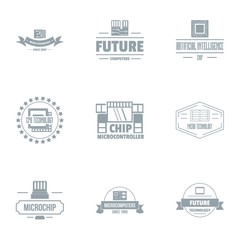 Poster - Microcircuit chip logo set. Simple set of 9 microcircuit chip vector logo for web isolated on white background