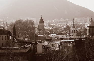 Fototapete - View on Tbilisi city in sepia