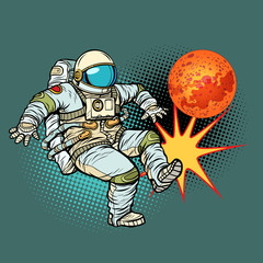 Wall Mural - astronaut playing football mars