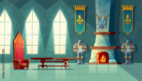 Vector Castle Hall Interior Of Royal Ballroom With Throne