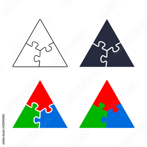 Abstract triangle made of puzzle pieces set, vector isolated