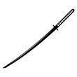 Simple, flat, black and white illustration of a katana. Isolated on white