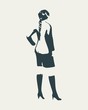 Silhouette of business woman wearing the suit. Back view