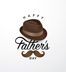 Wall Mural - Happy Father's Day greeting card with typography design, hat and moustache