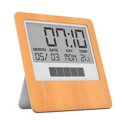 Leinwandbilder - Wooden Solar Digital Modern Alarm Clock. 3d Rendering
