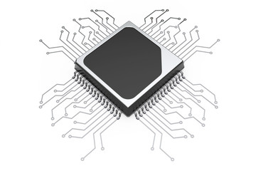 Poster - Microchip CPU Processor with Circuit. 3d Rendering