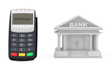 Poster - Credit Card Payment Terminal near Bank Building. 3d Rendering