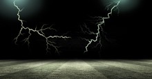Lightning Strikes In Sky Over Sports Field