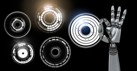Poster - Robotic android hand and Glowing circle technology interface