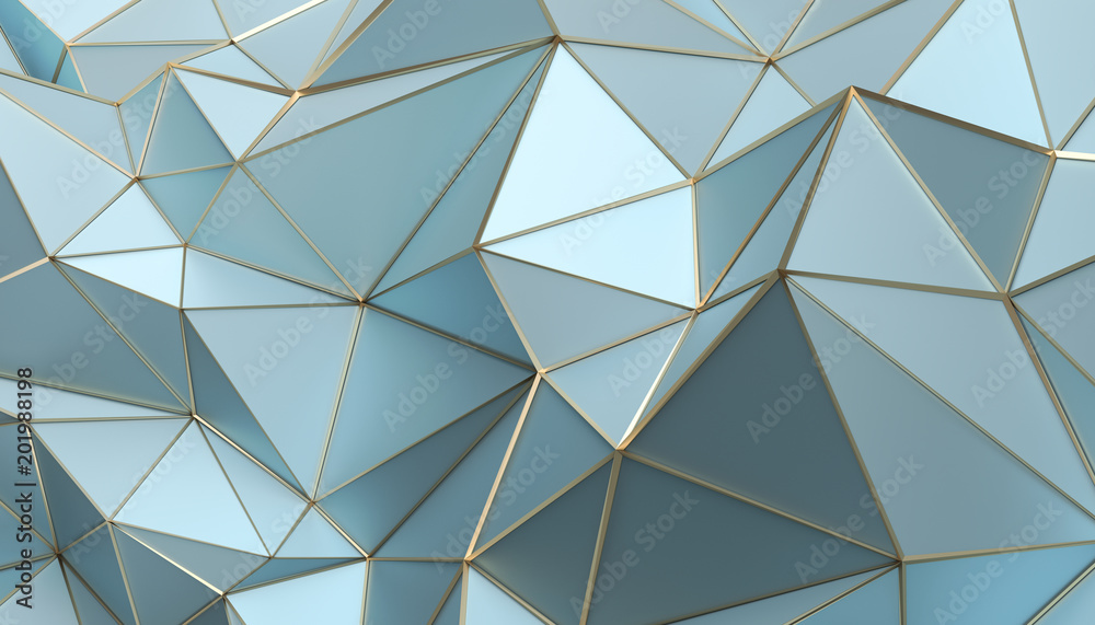 Abstract 3d rendering of triangulated surface. Modern background. Futuristic polygonal shape. Low poly minimalistic design for poster, cover, branding, banner, placard. - obrazy, fototapety, plakaty 
