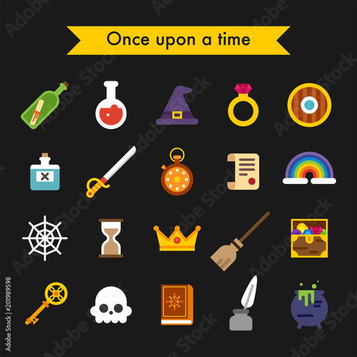 Fairy tale fantasy object icons vector flat design illustration set Poster