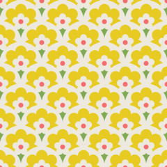 Poster - seamless retro pattern with floral elements