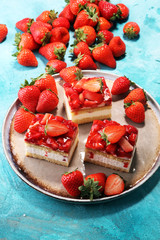 Wall Mural - strawberry cake with fresh strawberries and whipped cream.