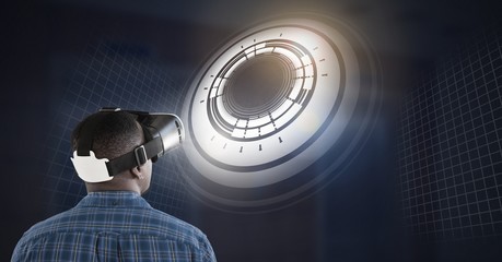 Poster - Man with virtual reality headset and Glowing circle technology