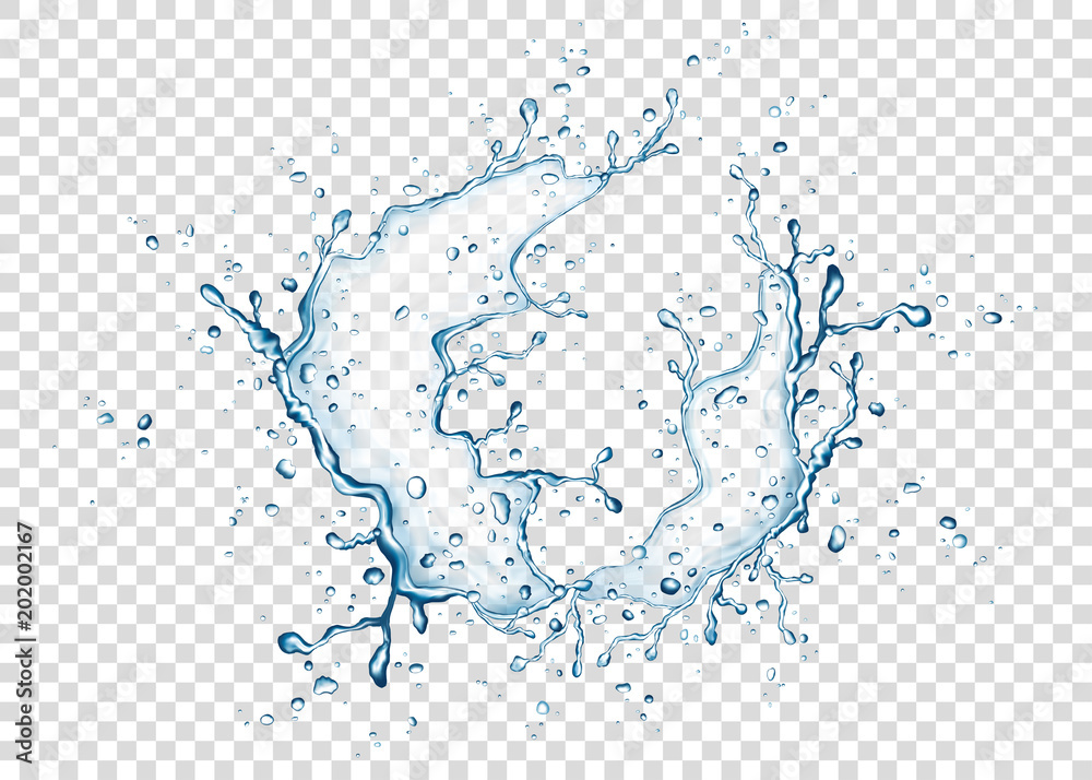 Blue water splash and drops isolated on transparent  background. - obrazy, fototapety, plakaty 