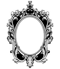 Wall Mural - Vintage round frame decor Vector. Baroque antique ornamented mirror accessory. Intricated decorations