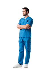 Sticker - Handsome male nurse wearing blue uniform isolated on white