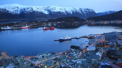 Wall Mural - Beautiful Alesund town in Norway at dusk