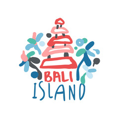 Sticker - Bali island logo template original design, exotic summer holiday badge, label for a travel agency, element for design element for banner, poster, flyer, advertising, hand drawn vector Illustration