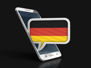 Poster - Touchscreen smartphone and Speech bubble with German flag. Image with clipping path