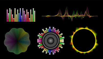 Aufkleber - Audio digital equalizer technology, pulse musical.abstract of sound wave , light frequencies or bright equalizer . Neon colorful digital musical bar for technology concept