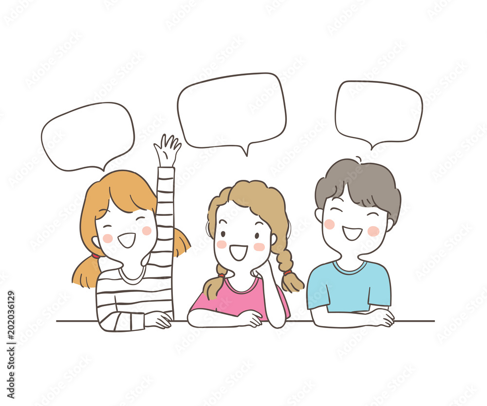 Vector illustration character design happy students speaking and speech ...