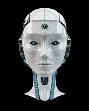 Cyborg head artificial intelligence 3D rendering