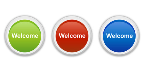 Canvas Print - rundes Button Set grün rot blau - Welcome