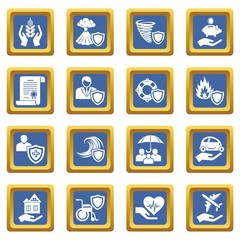 Wall Mural - Insurance icons set vector blue square isolated on white background 